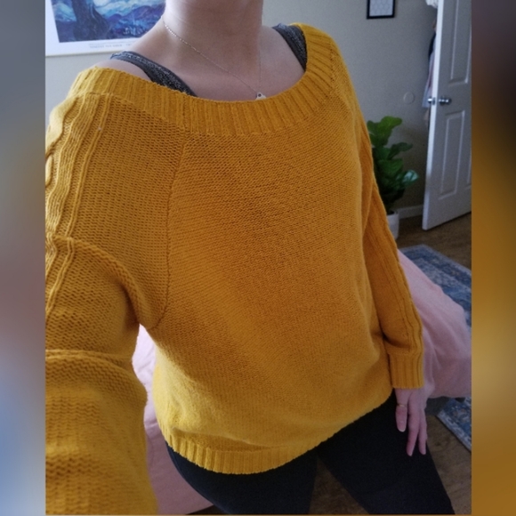Mustard Off-the-Shoulder Sweater - Picture 3 of 6